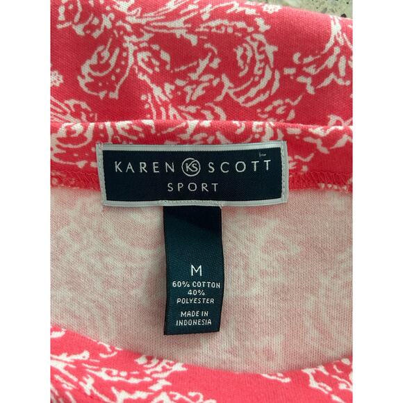 Karen Scott Sport Coral & White Floral Half Sleeve Shirt Shift Dress Sz M Garden - Picture 7 of 7
